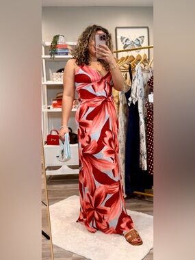 Paper Heart Red Floral Maxi Dress Tropical Print Slip Dress Size Small NWT
